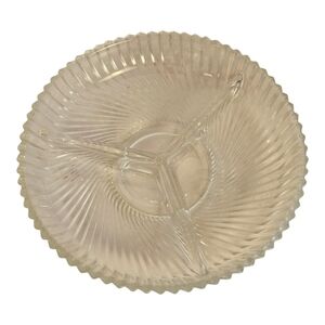 Vtg Veropa France MCM 7" Round Spiral Glass Divided Dish 3 Sections​​​​